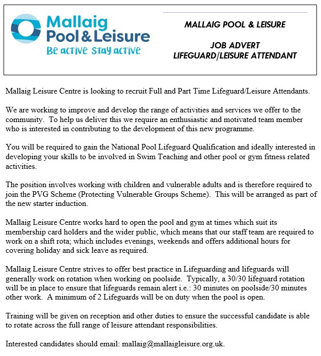 Lifeguard Job Advert